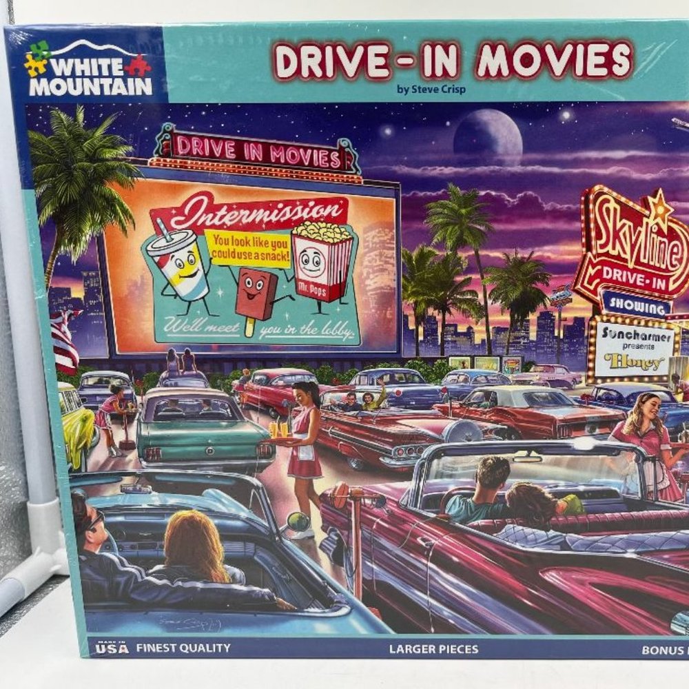 1000 Piece White Mountain Puzzle Drive-In Movies Jigsaw NEW SEALED